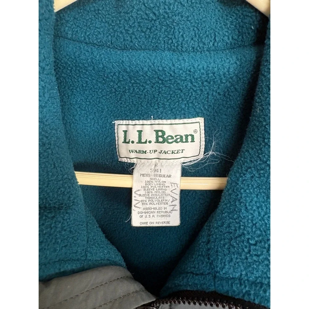 L.L. Bean Warm-Up Jacket Mens L Gray Teal Fleece Lined Thinsulate Bomber 5941 - Picture 2 of 7